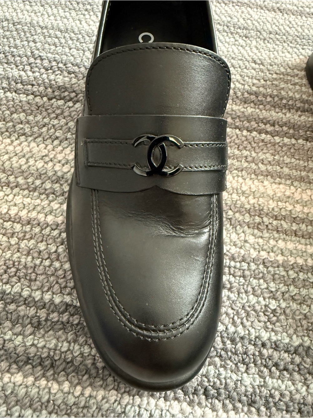 CHANEL Black Leather CC- Platform Slip-On Loafers - 37.5 - Authentic - Picture 9 of 16